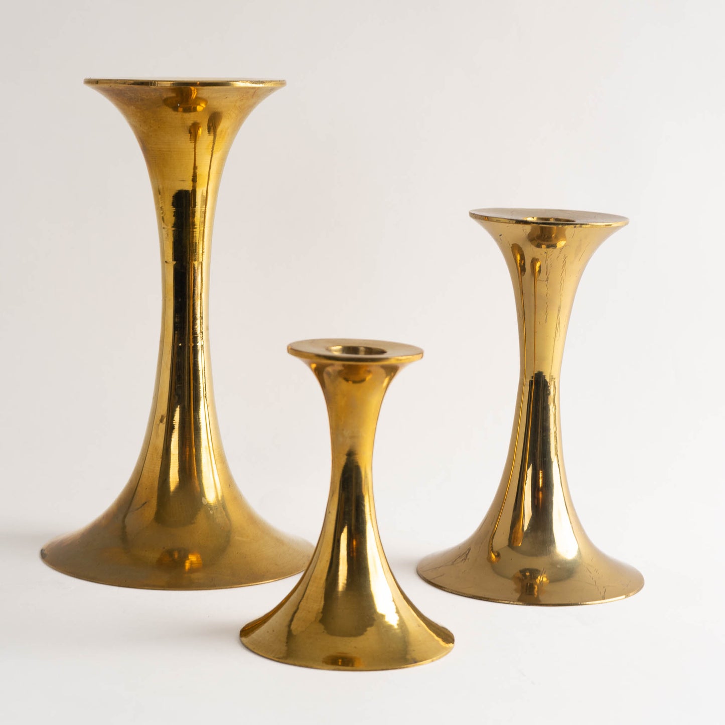 Vintage Brass Fluted Candlestick Holders - Set of 3 - Bamberger's Newark NJ