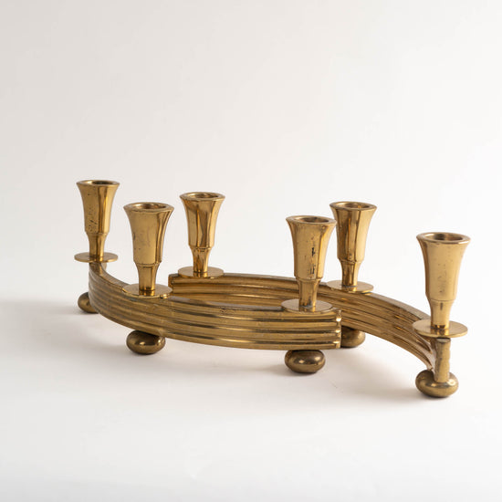 Vintage Mid-Century Curved Dirilyte Brass Candlestick Pair