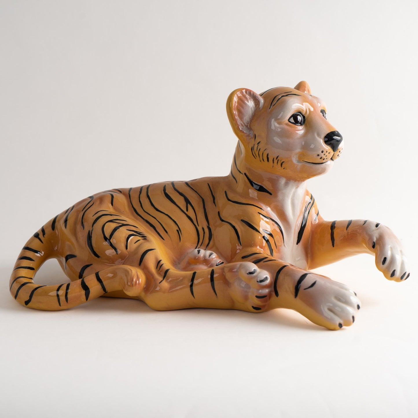Vintage Italian Ceramic Laying Tiger Cub Figure