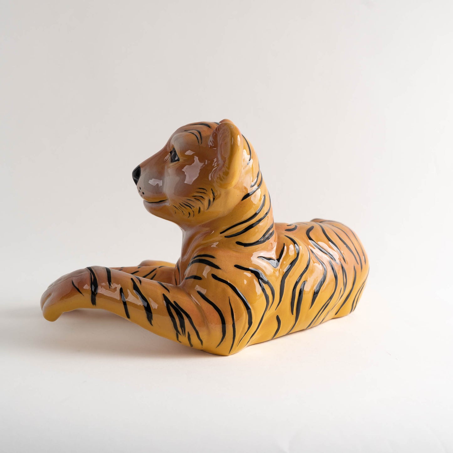 Vintage Italian Ceramic Laying Tiger Cub Figure