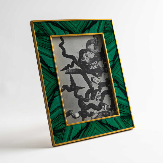 Vintage Faux Malachite and Brass Picture Frame - green and gold
