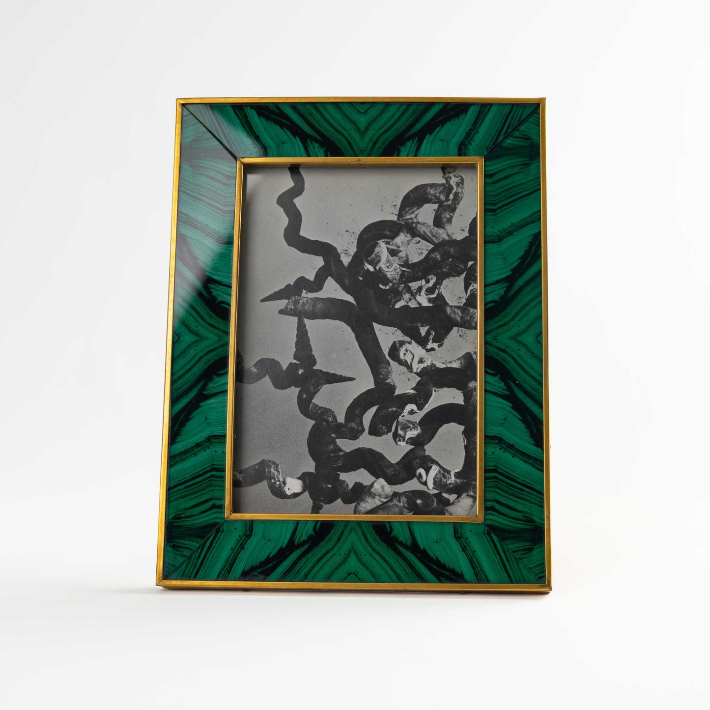 Vintage Faux Malachite and Brass Picture Frame