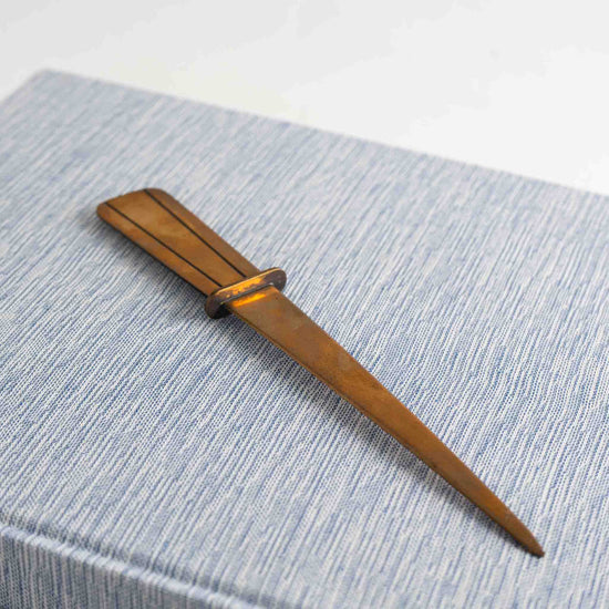 Vintage Brass Letter Opener with Striped Handle