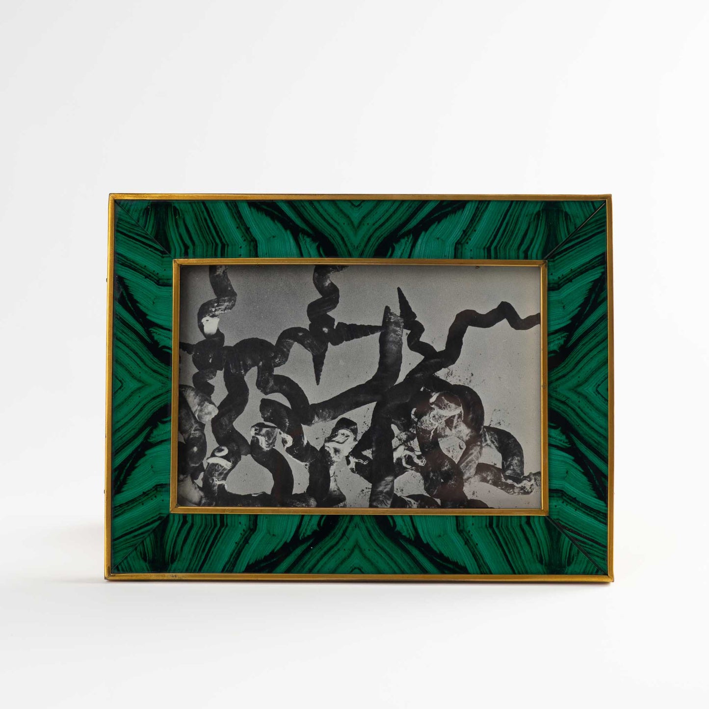 Vintage Faux Malachite and Brass Picture Frame