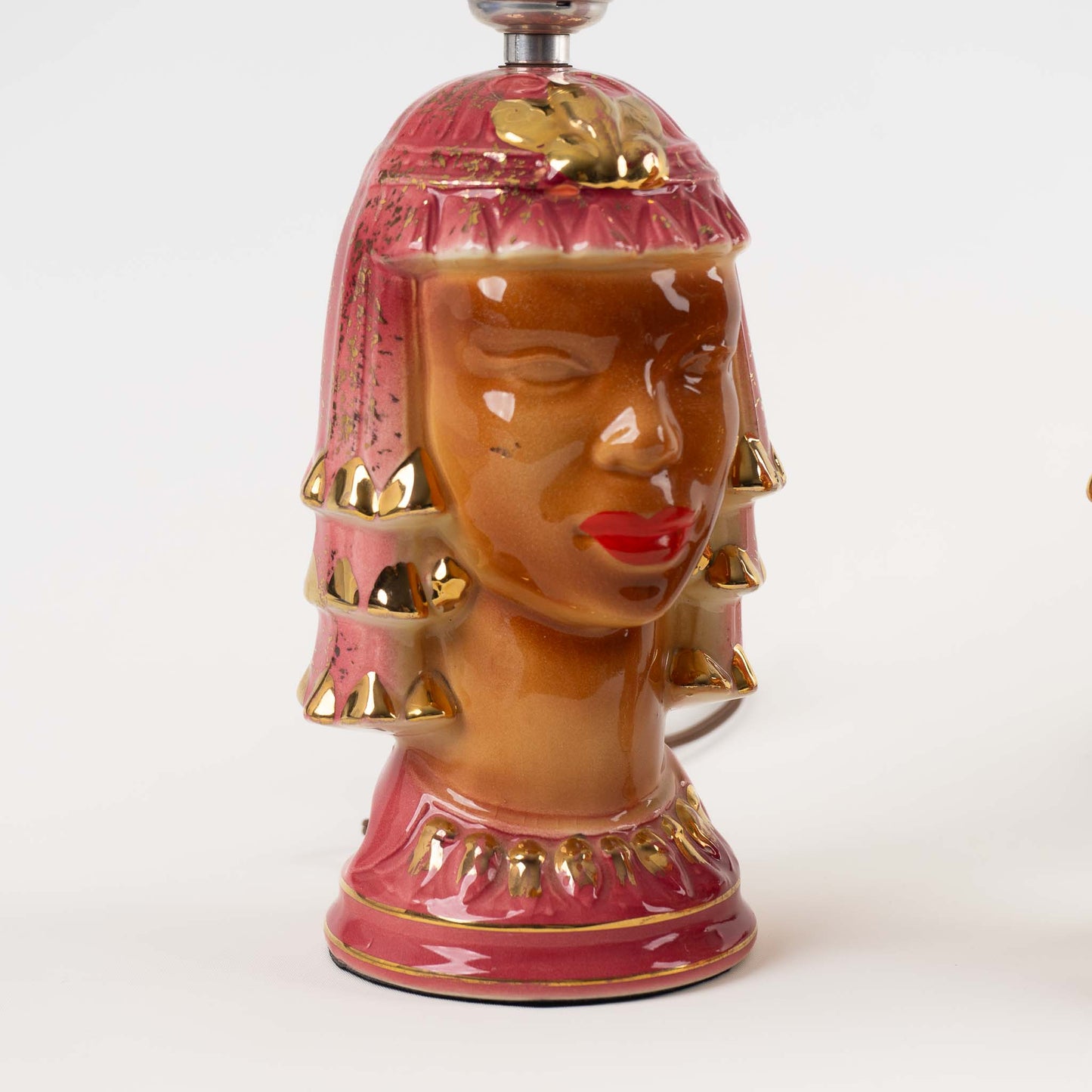 Vintage Pink and Gold Ceramic Goddess Lamp Bases 