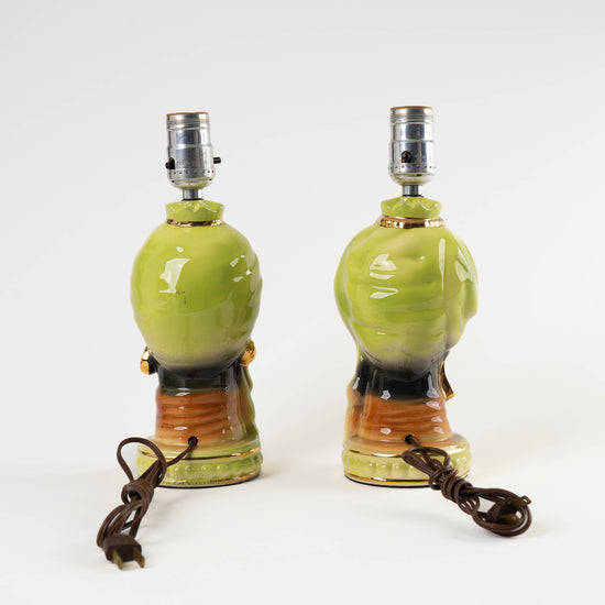 Vintage Chalkware Green and Gold Goddess Lamp Bases - A Pair 