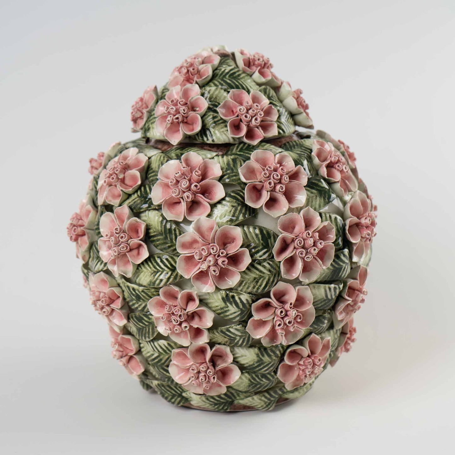 Vintage Handcrafted Ceramic Floral Ginger Jar