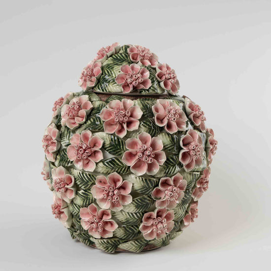 Vintage Handcrafted Ceramic Floral Ginger Jar - Artesania Ceramica de Alcubilla