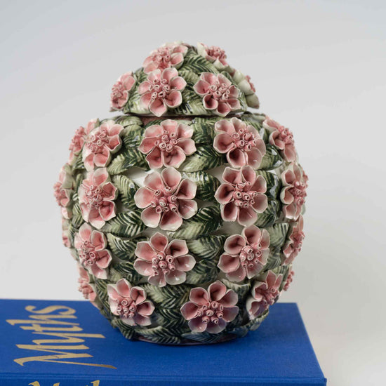 Vintage Handcrafted Ceramic Floral Ginger Jar