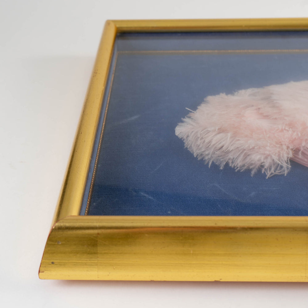 
                      
                        Antique 1920s Pink Ostrich Feather Fan, Gold Framed with Pearlescent handle
                      
                    