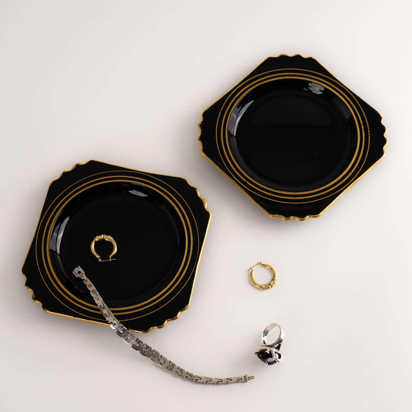 Vintage Black and Gold Jewelry Catchall Dishes