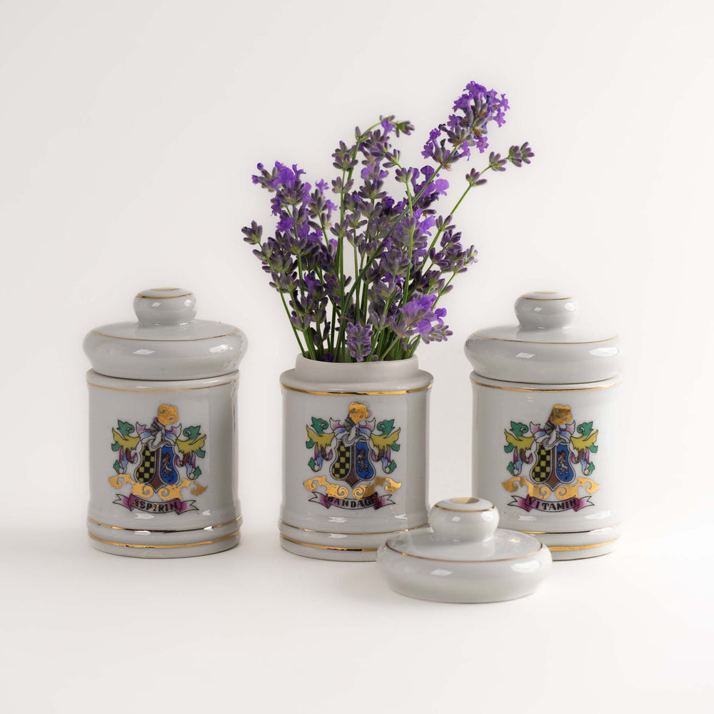 Vintage Japanese Ceramic Apothecary Jar Set  - Aspirin - Bandage - Vitamin