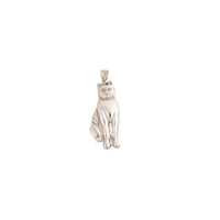 Vintage sterling silver puffy cat pendant charm in sitting position, showing dimensional rounded form and 925 hallmark on bale