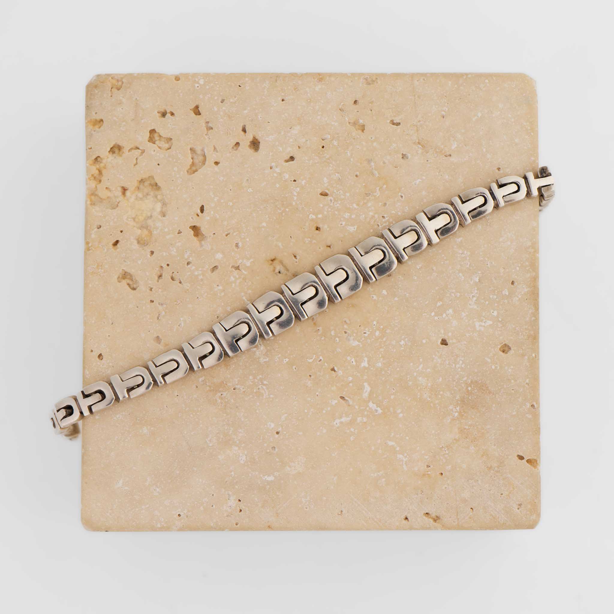 Vintage Mexican 925 Sterling Silver Geometric Link Bracelet