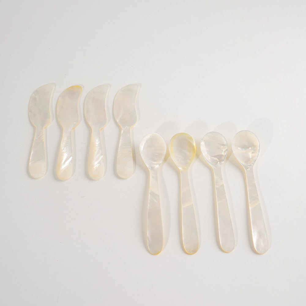 
                      
                        Vintage Mother of Pearl Caviar Spoons and Spreaders - Set of 8
                      
                    