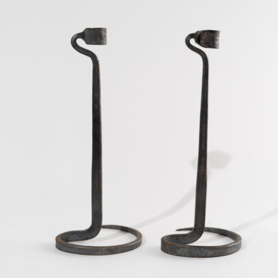 Brutalist Hand Forged Wrought Iron Spiral Candle Stick Holders - Lance Cloutier