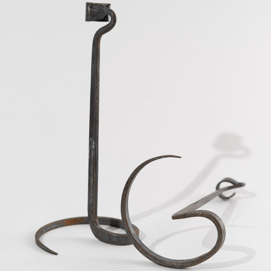 Brutalist Hand Forged Wrought Iron Spiral Candle Stick Holders - Lance Cloutier  - Spike Edgy Base