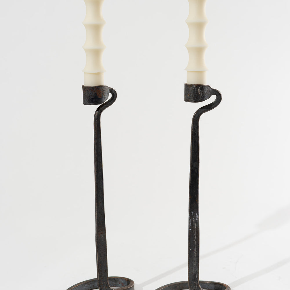
                      
                        Brutalist Hand Forged Wrought Iron Spiral Candle Stick Holders - Lance Cloutier
                      
                    