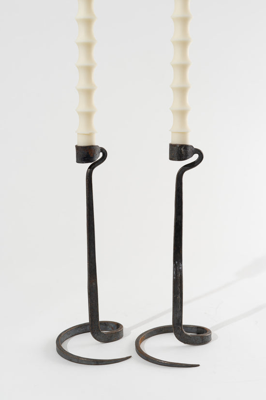 Brutalist Hand Forged Wrought Iron Spiral Candle Stick Holders - Lance Cloutier