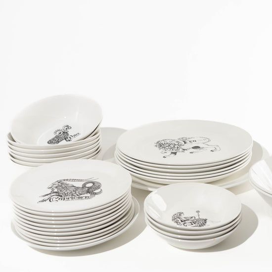 Load image into Gallery viewer, Vintage Zodiac Astrology Dinnerware Set  - Service for 6 , Capricorn, Aries, Virgo, Leo
