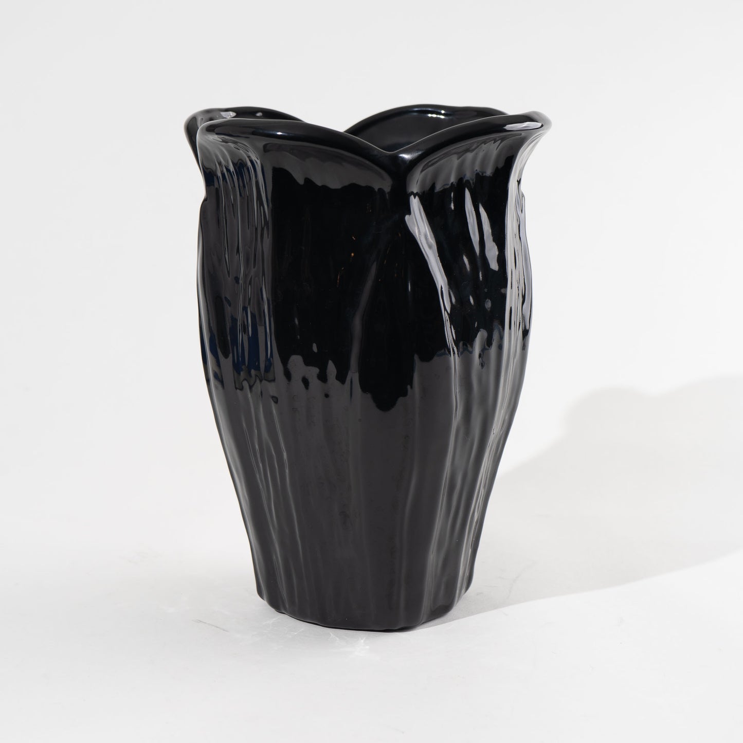 Vintage Ceramic Haeger Flower Vase - Glossy Black Tulip