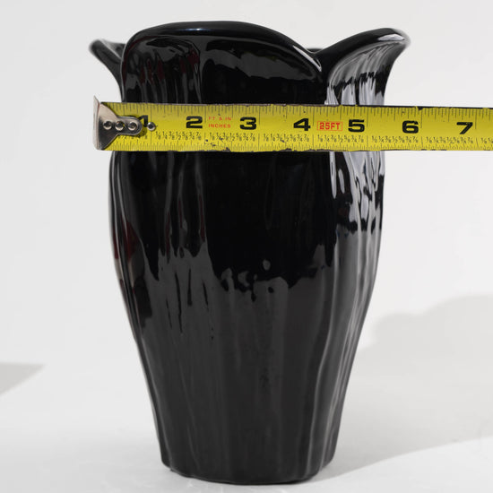 Vintage Ceramic Haeger Flower Vase- Glossy Black Floral