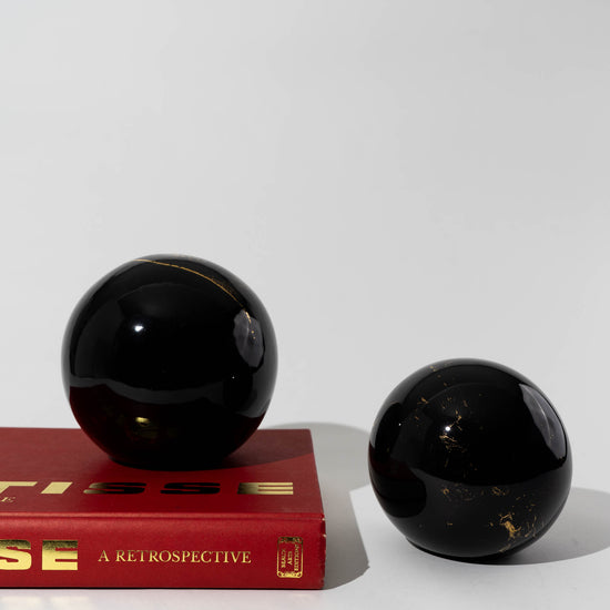 Vintage Black and Gold Ceramic Globes - A Pair