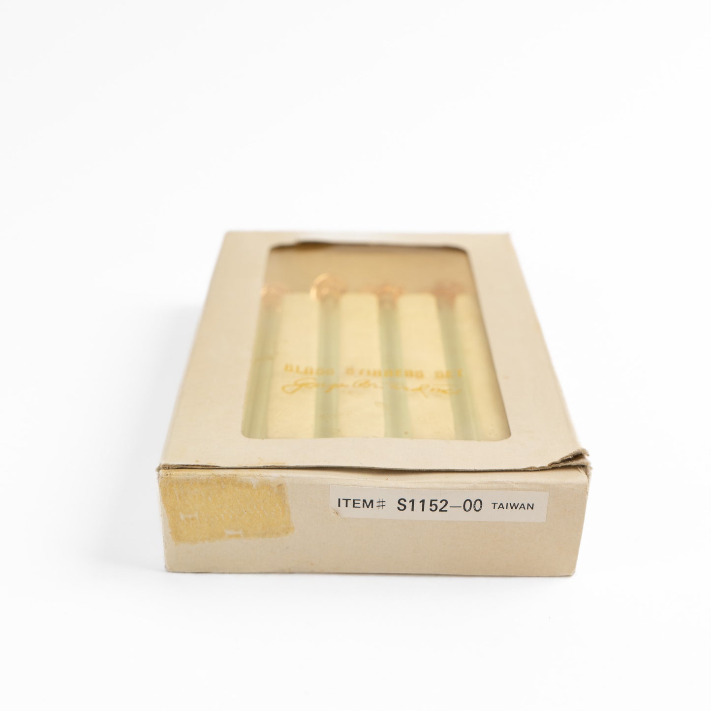 Set of four vintage glass drink stirrers with seashell designs in light pink and clear glass, designed by Georges Briard.