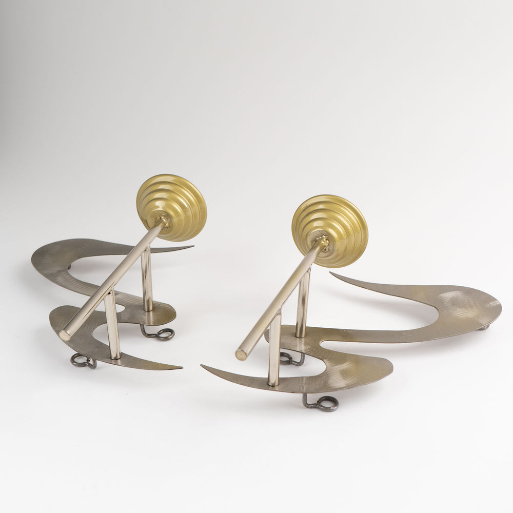 
                  
                    Vintage pair of signed Curtis Jere metal wall sconce candle holders from 1990
                  
                