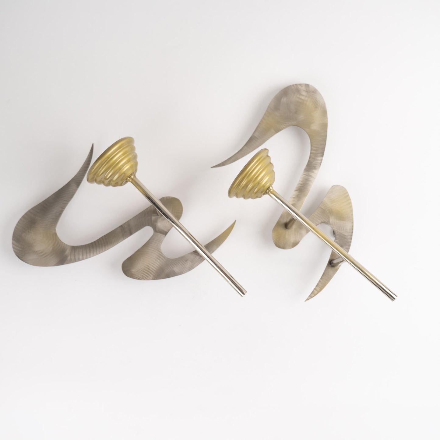 Vintage pair of signed Curtis Jere metal wall sconce candle holders from 1990