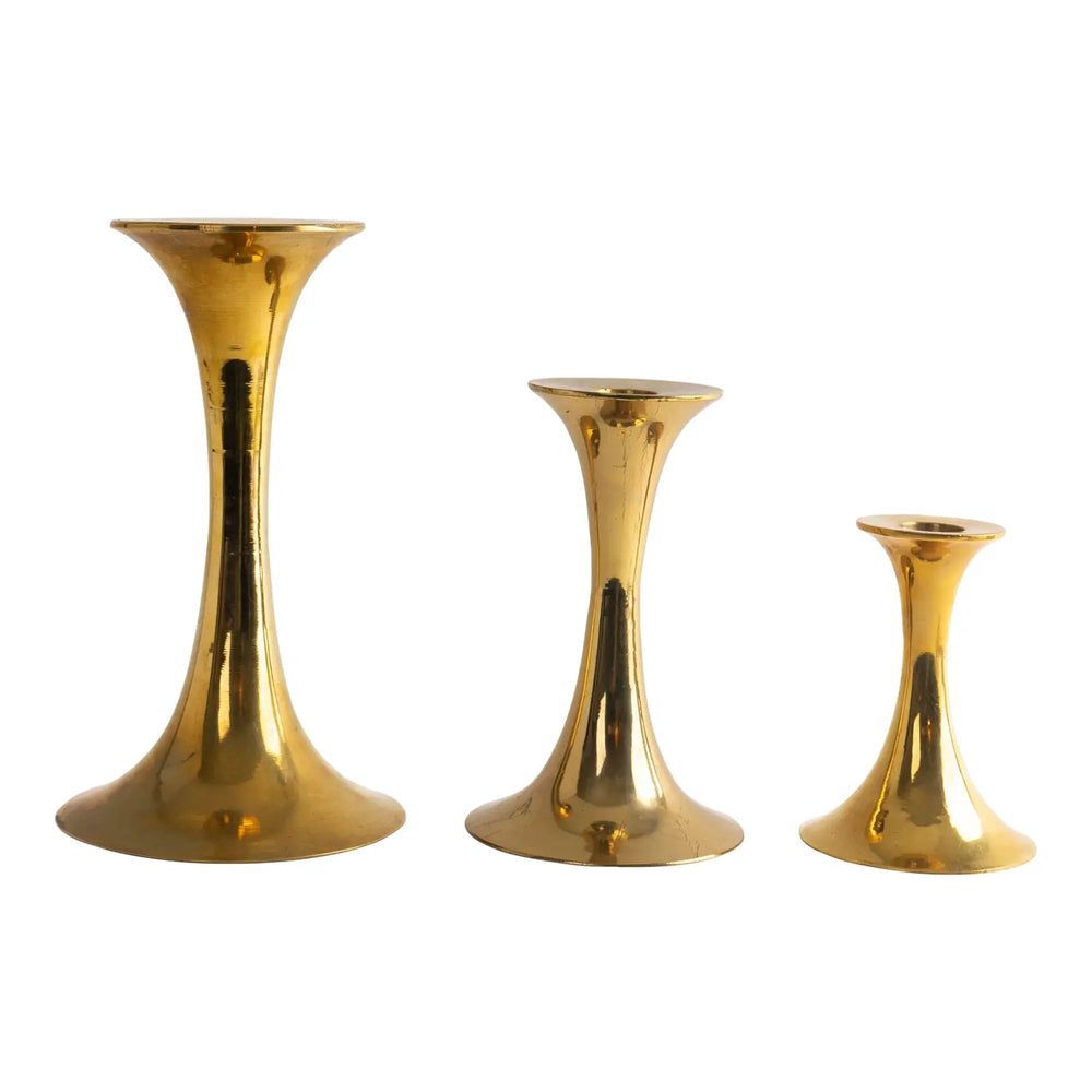 Vintage Brass Fluted Candlestick Holders - Set of 3 - Bamberger's Newark NJ