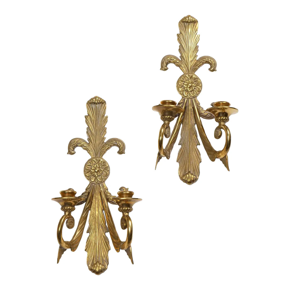 Vintage Brass French Art Nouveau-Style Candle Sconces - Decorative crafts inc