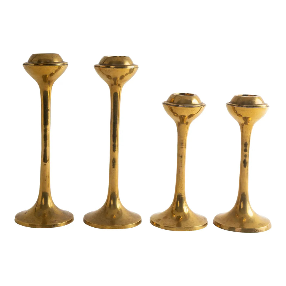 Vintage Brass Half Globe Candlestick Holder Set 