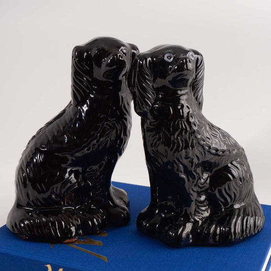 Load image into Gallery viewer, Victorian Black Glaze Jackfield Spaniels Staffordshire Dogs - Made in England - Traditional English Decor
