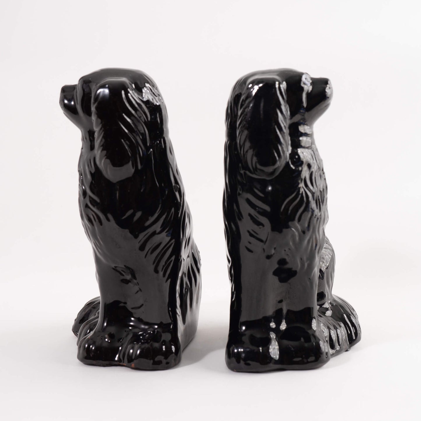 19th Century Antique Victorian Black Glaze Jackfield Spaniels Staffordshire Dogs - Made in England - Traditional English Decor