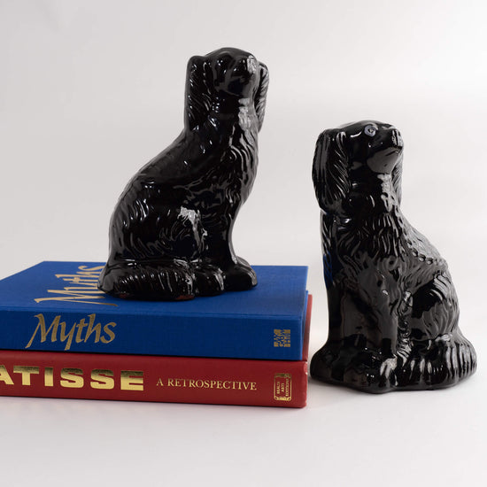 19th Century Antique Victorian Black Glaze Jackfield Spaniels Staffordshire Dogs - Made in England - Traditional English Decor