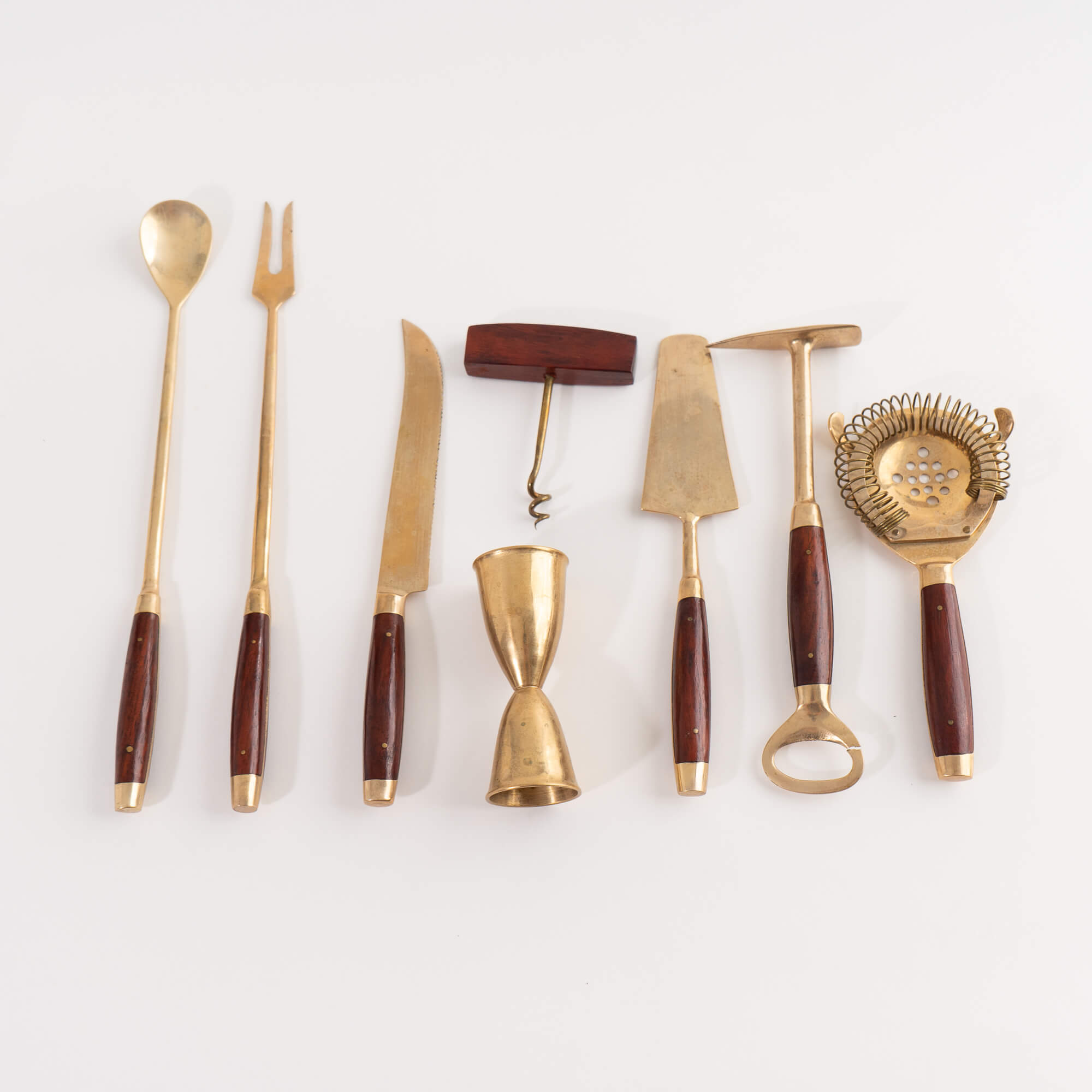 Vintage Walnut and Brass Bar Tools - Set of 8 – The Vintage Advisor