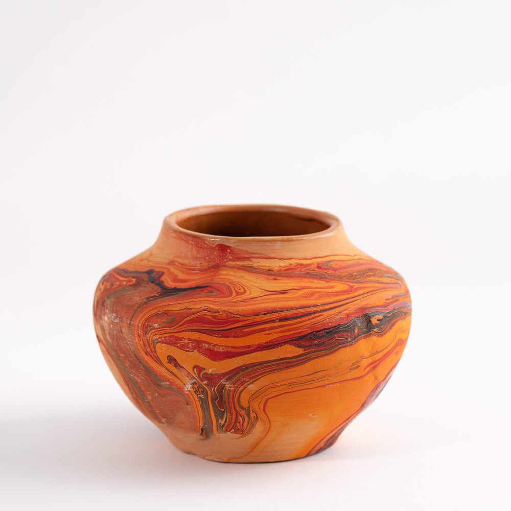 Vintage Swirled Orange Red Nemadji Pottery Vase