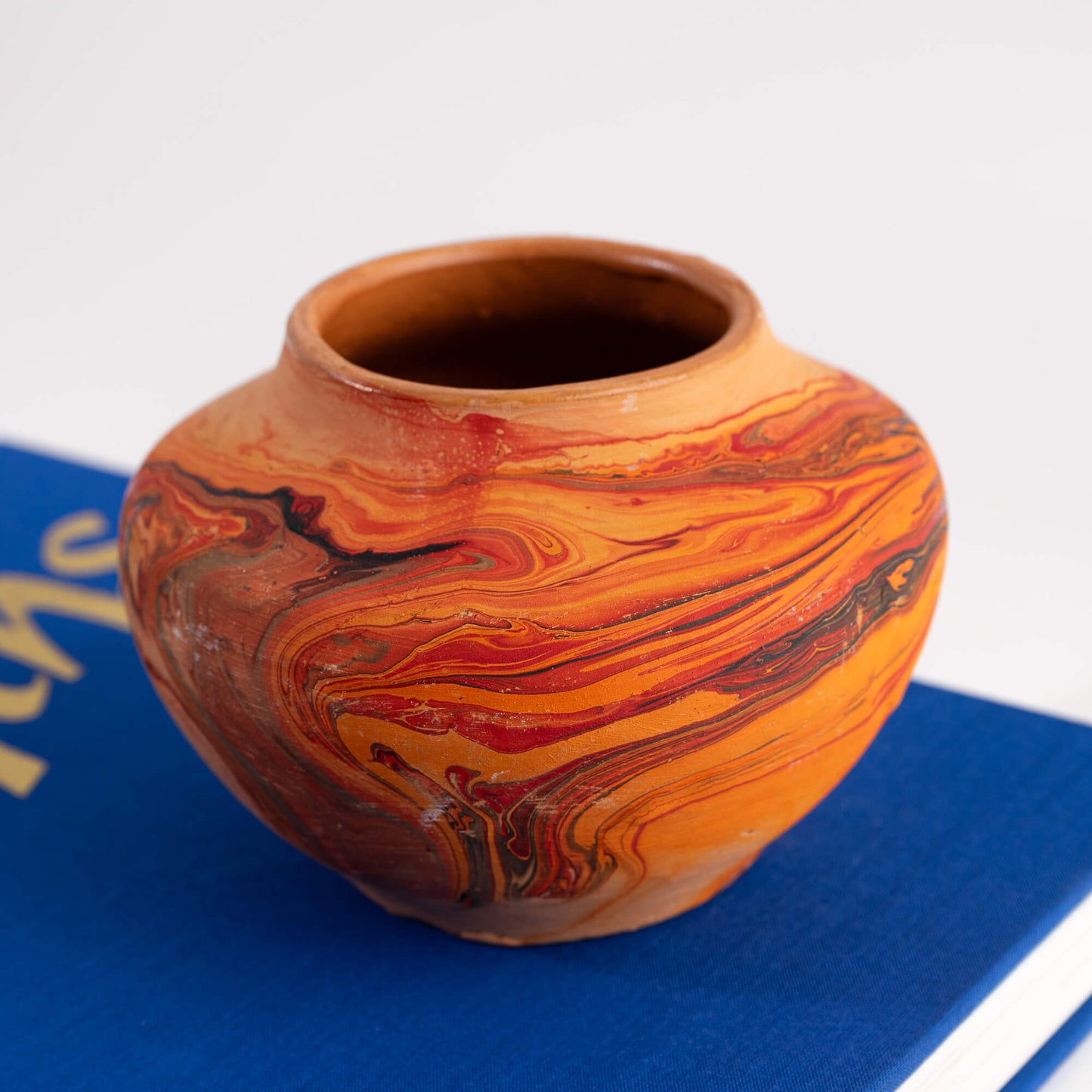 Vintage Swirled Orange Red Nemadji Pottery Vase