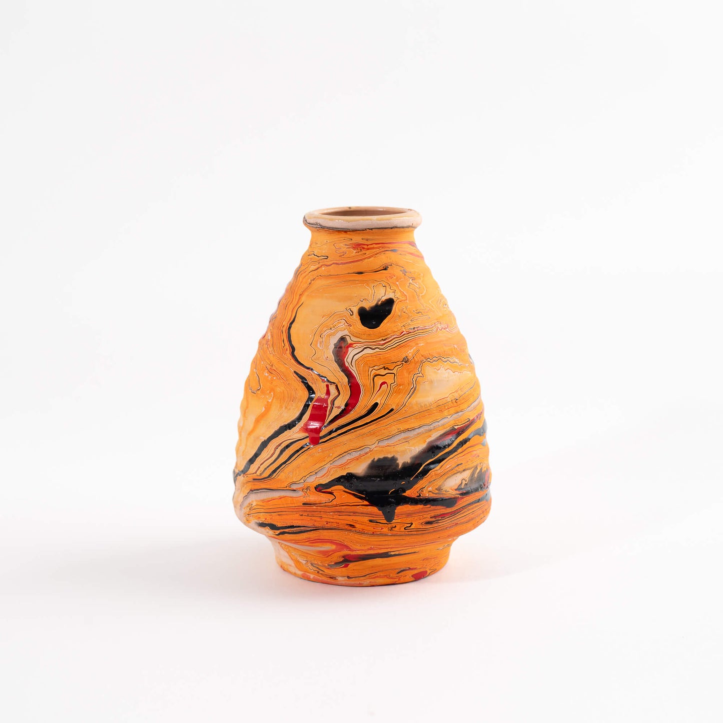 Vintage Orange and Red Ribbed Nemadji Pottery Vase