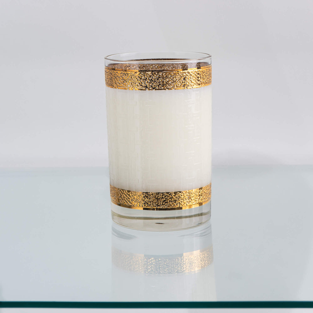 
                      
                        hand-poured 100% natural wax candle in  a gold bamboo frosted glass - chinoiserie inspired candle
                      
                    