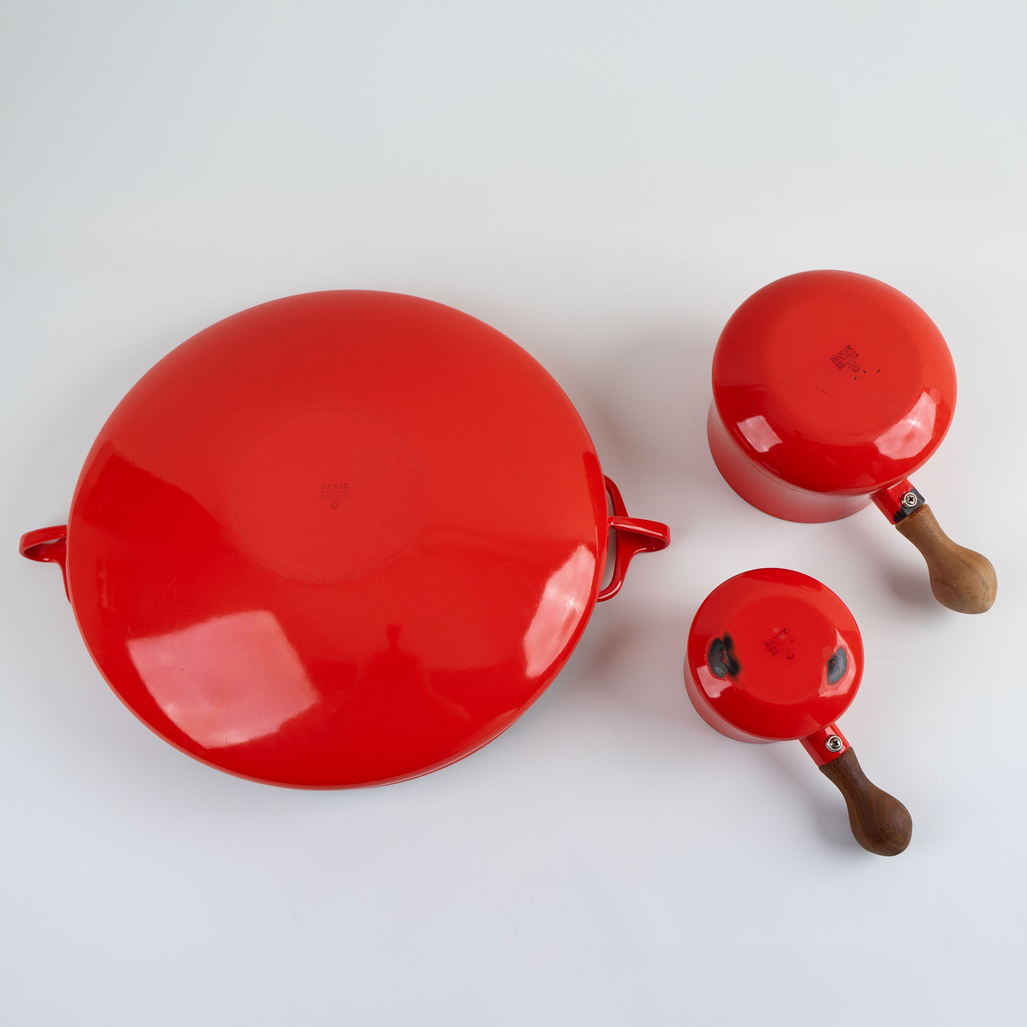 Vintage Dansk Kobenstyle Red Enamel Pots - Jens Quistgaard Design
