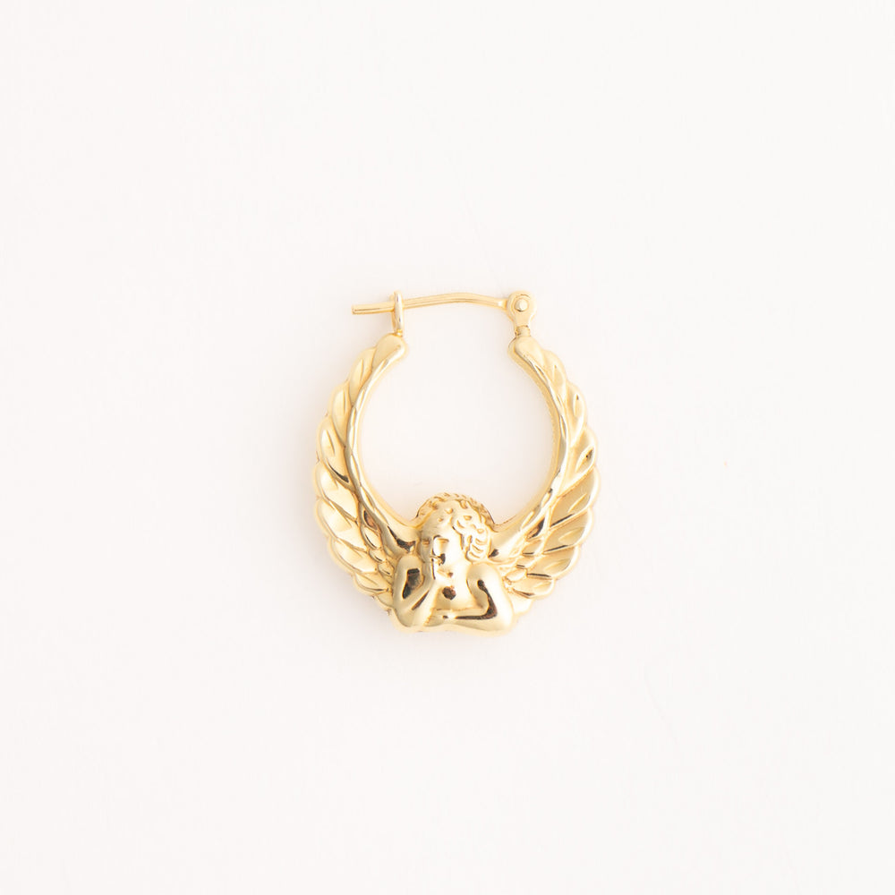 
                  
                    vintage 14k gold cherub angel hoop earring 
                  
                