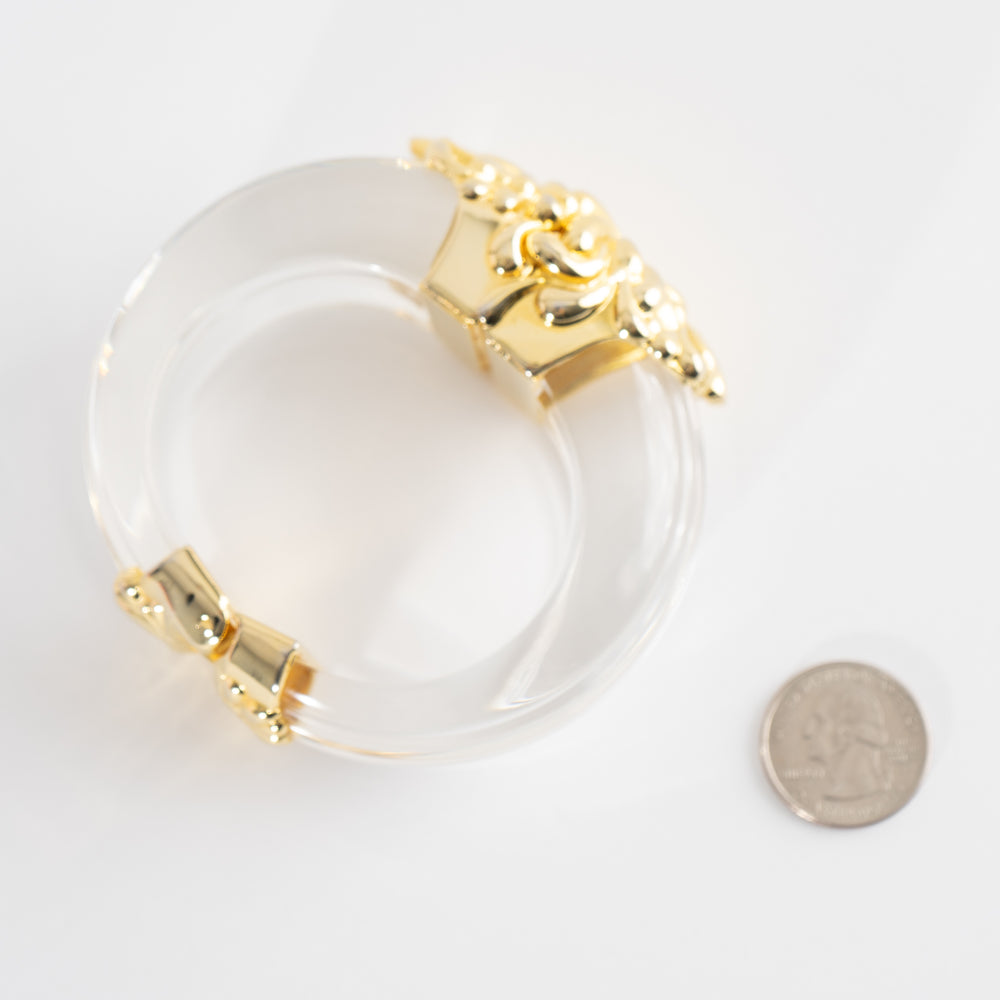 
                  
                    Vintage Inna Cytrine Paris Lucite and Gold Bangle - 1980s Cuff - Art Nouveau French Baroque Statement Jewelry
                  
                