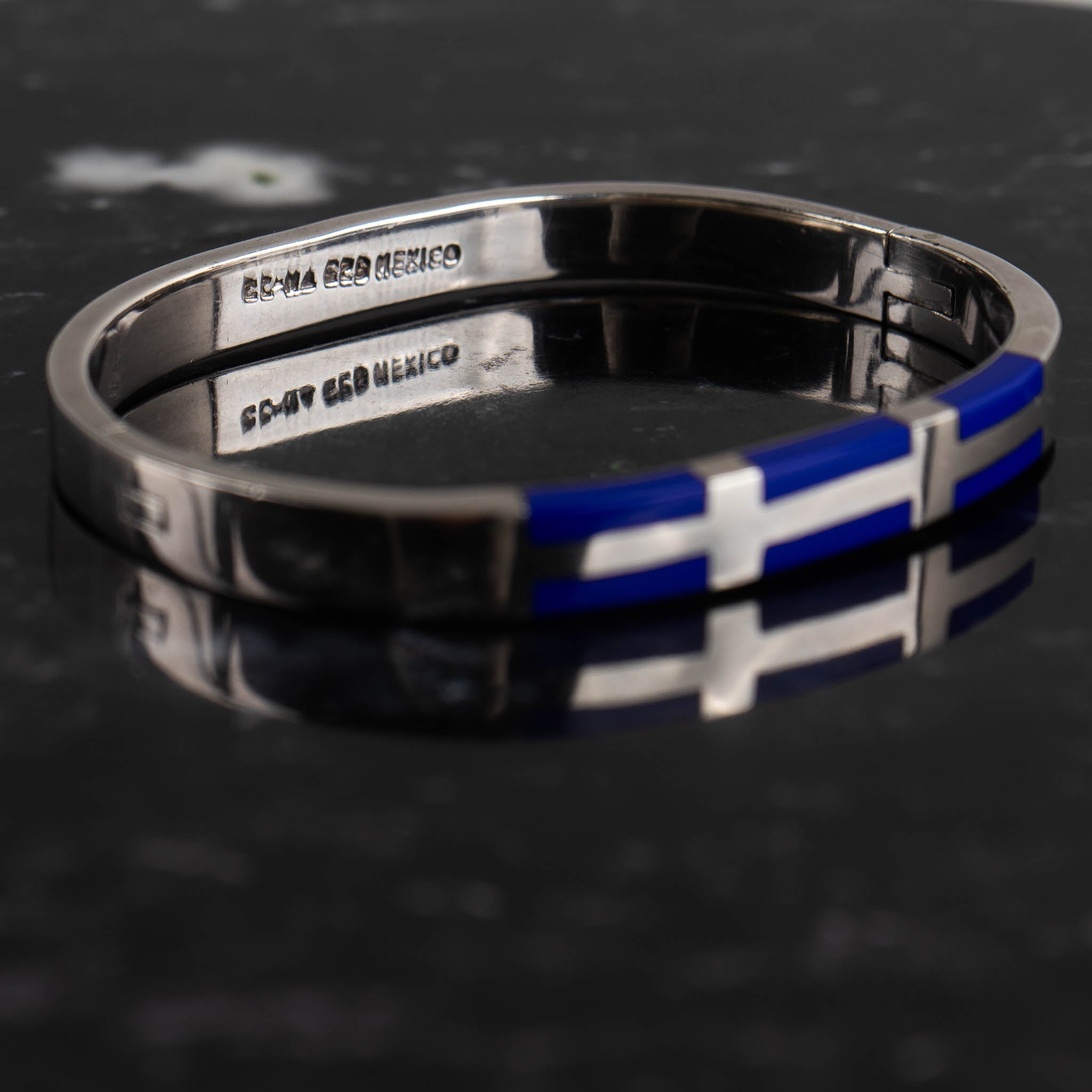 Vintage Mexican Sterling Silver & Lapis Lazuli Hinged Cuff