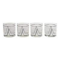 Set of four vintage Brazilian cocktail glasses with black and white geometric post-modern pattern from the 1970s-80s