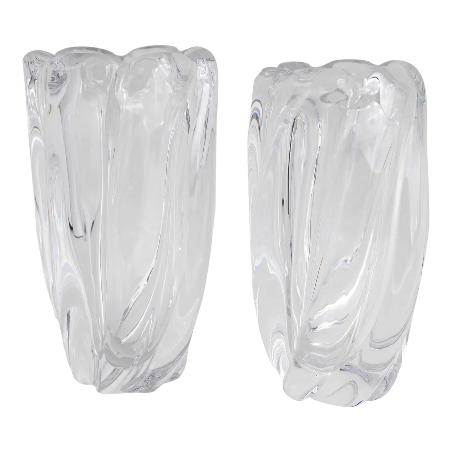 Vintage Orrefors Crystal Tall Waterfall Vase by Edvin Ohrstrom - A Pair