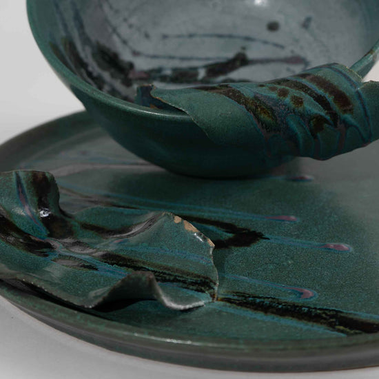Load image into Gallery viewer, Vintage Abstract Studio Pottery Bowl and Plate draped detail
