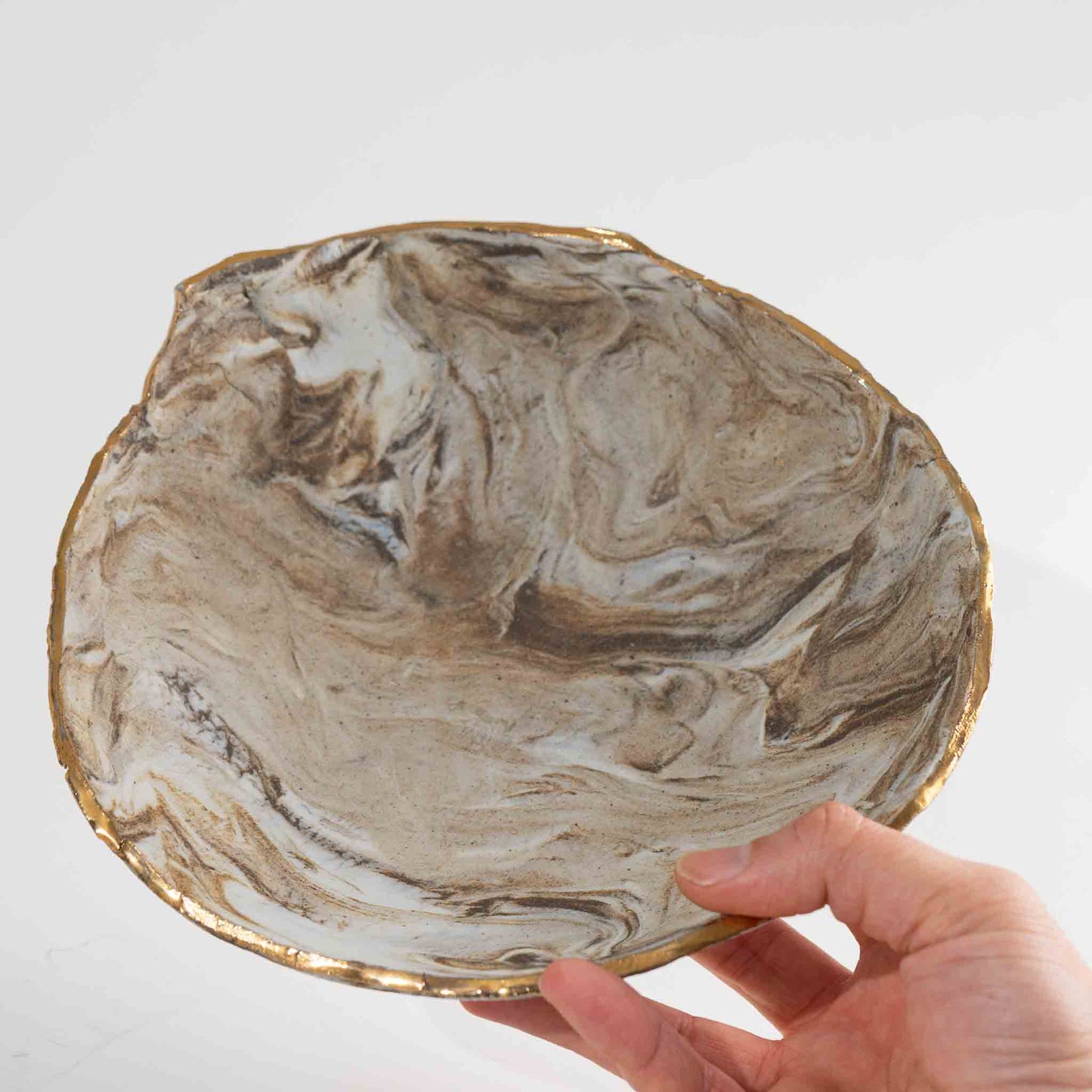 Vintage Studio Art Pottery Bowl with Gold Edge - B holzke 