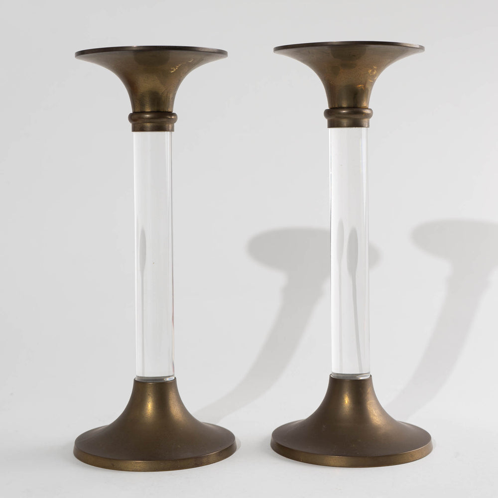 
                      
                        Vintage Lucite and Brass Candlestick Holders - A Pair
                      
                    